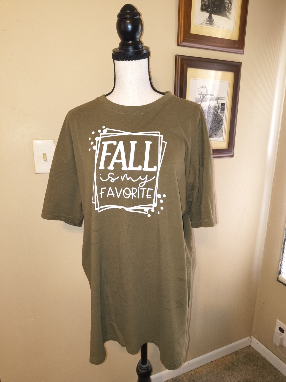 Next Level Apparel Olive Green Short Sleeve Graphic Tee - White Print